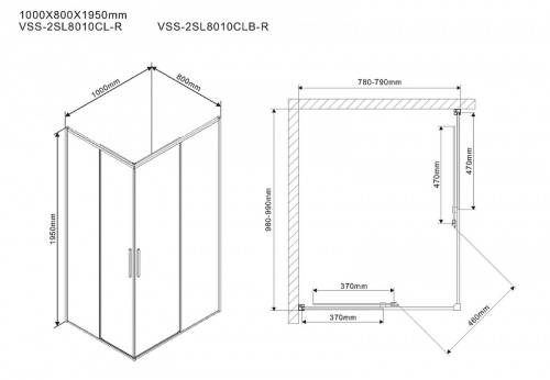Душевой уголок Vincea Slim 100х80 VSS-2SL8010CLB-R профиль Черный матовый стекло прозрачное фото 6