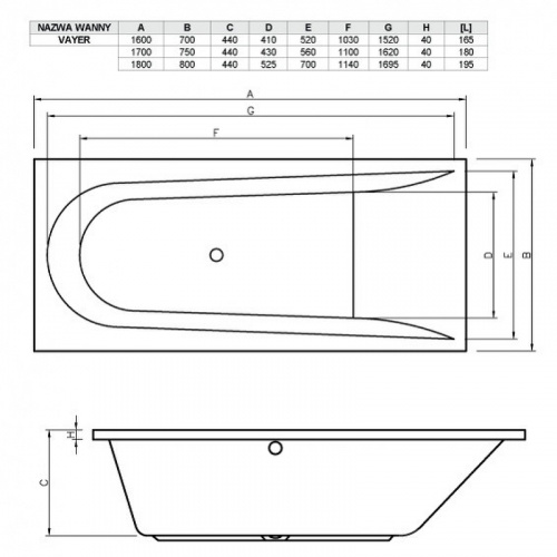 Акриловая ванна Vayer Boomerang 180х80 180.080.0451-1.0.0.0 без гидромассажа фото 3