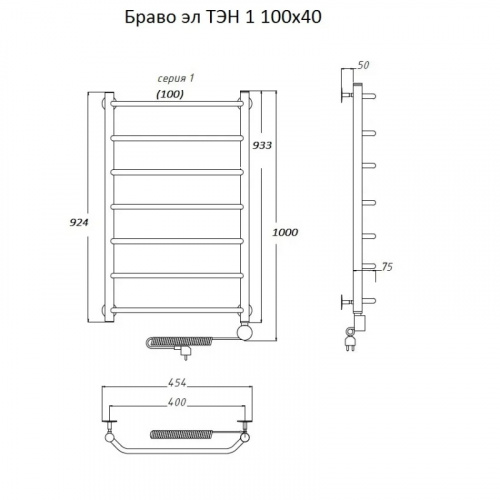 Электрический полотенцесушитель Тругор Браво 1 элТЭН 100x40 Хром фото 2