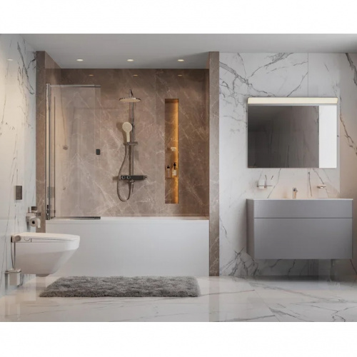 Комплект мебели для ванной AM.PM Inspire V2.0 100 UK50SD подвесной Серый матовый со смесителем с унитазом с инсталляцией с акриловой ванной на каркасе с душевой шторкой и душевой системой и аксессуарами