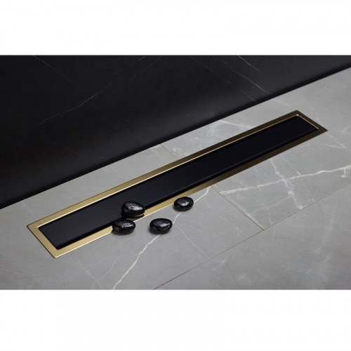 Душевой лоток Pestan Confluo Premium Line 650 Black Glass Gold 13100116 с решеткой Черный глянцевый Золото глянцевое фото 8