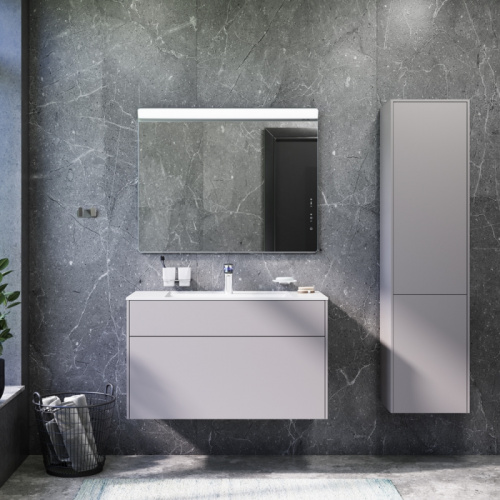 Комплект мебели для ванной AM.PM Inspire V2.0 100 BK50GD Серый матовый со смесителем для раковины и аксессуарами