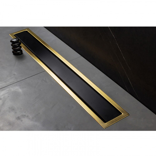Душевой лоток Pestan Confluo Premium Line 750 Black Glass Gold 13100117 с решеткой Черный глянцевый Золото глянцевое фото 5