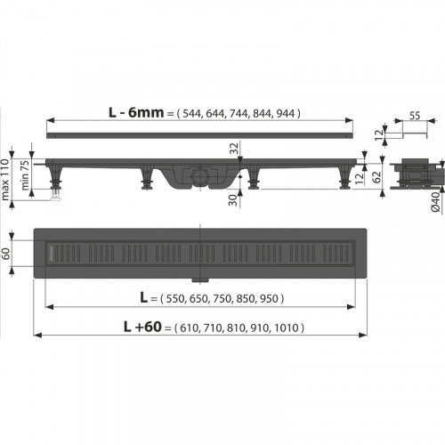 Душевой лоток Alcaplast APZ10BLACK-950M с Черной матовой решеткой фото 4