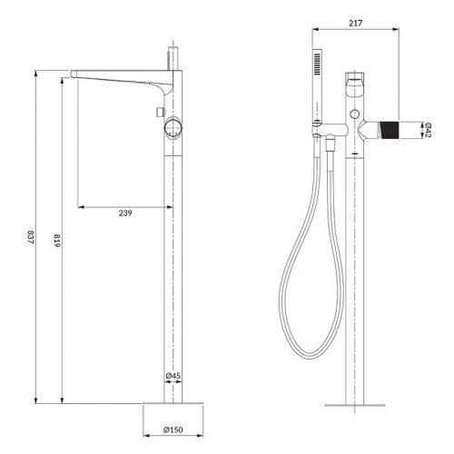 Смеситель для ванны Omnires Contour CT8033GLB Золото брашированное фото 2