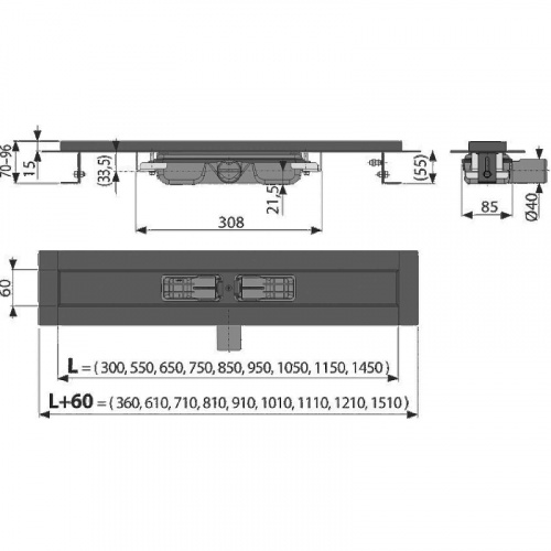 Душевой лоток Alcaplast Low APZ101BLACK-1150 без решетки фото 2