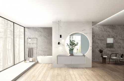 Комплект мебели для ванной Black&White Universe U915.1400 R подвесной Серый фото 8
