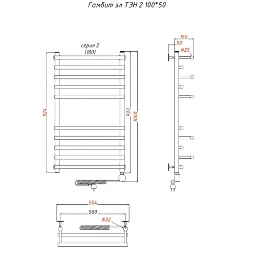 Электрический полотенцесушитель Тругор Гамбит 2 элТЭН 100x50 Хром фото 2