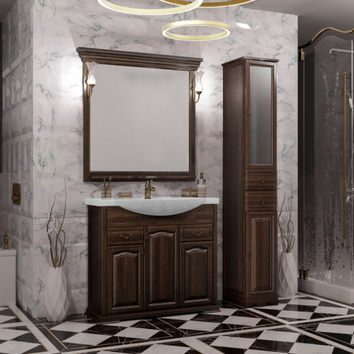 Комплект мебели для ванной Opadiris Риспекто 95 Орех антикварный со светильником Рустика Бронза фото 5