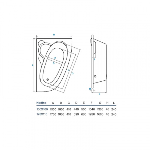 Акриловая ванна Koller Pool Nadine 150х100 L без гидромассажа фото 3