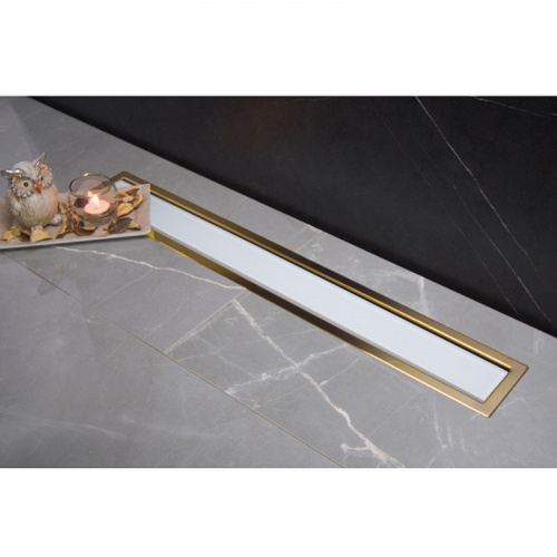 Душевой лоток Pestan Confluo Premium Line 550 White Glass Gold 13100121 с решеткой Белый глянцевый Золото глянцевое фото 3