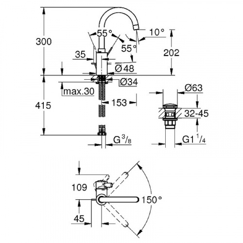 Смеситель для раковины Grohe Eurosmart Cosmopolitan 23933001 Хром фото 2