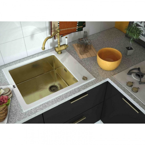 Кухонная мойка ZorG Glass GL-6051-WHITE-BRONZE Черный / Белый фото 2