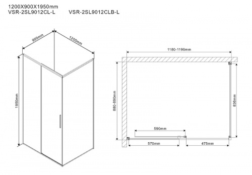 Душевой уголок Vincea Slim 120х90 VSR-2SL9012CLB-L профиль Черный матовый стекло прозрачное фото 5
