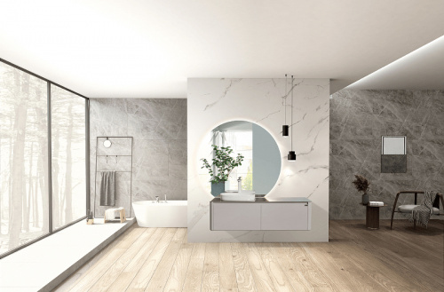 Комплект мебели для ванной Black&White Universe U915.1400 L подвесной Серый фото 4