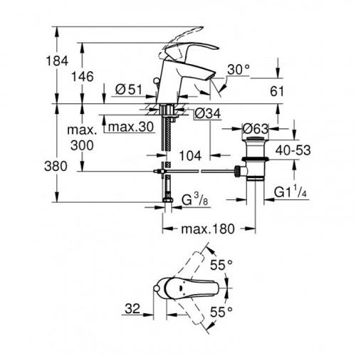 Смеситель для раковины Grohe Eurosmart 23788002 Хром фото 2