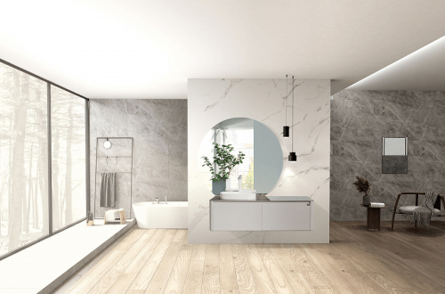 Комплект мебели для ванной Black&White Universe U915.1400 L подвесной Серый фото 5
