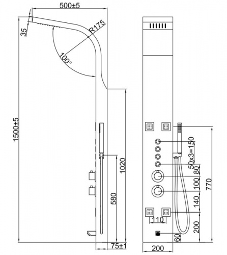Душевая панель Denberg LT-201 с термостатом Нержавеющая сталь фото 3