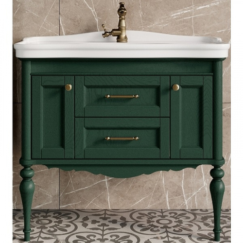 Комплект мебели для ванной ValenHouse Эстетика 100 ES100_КЗБ Зеленый ручки Бронза фото 2