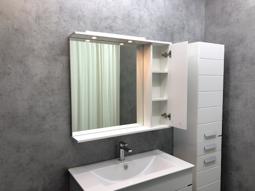 Зеркало со шкафом Comforty Модена М-90 00-00001641 с подсветкой Белое матовое фото 3