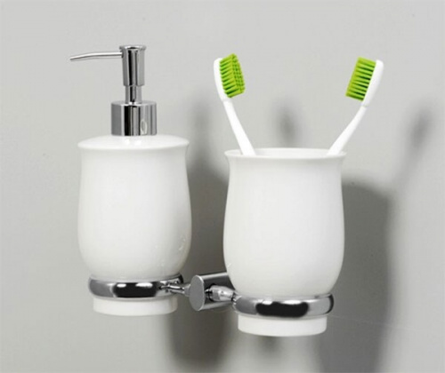 Стакан для зубных щеток с дозатором для жидкого мыла WasserKRAFT K-24189 Хром Белый фото 2