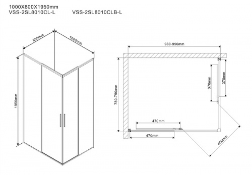 Душевой уголок Vincea Slim 100х80 VSS-2SL8010CLB-L профиль Черный матовый стекло прозрачное фото 6
