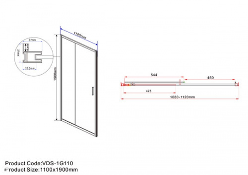 Душевая дверь Vincea Garda VDS-1G110CL 110x190 профиль Хром стекло прозрачное фото 5