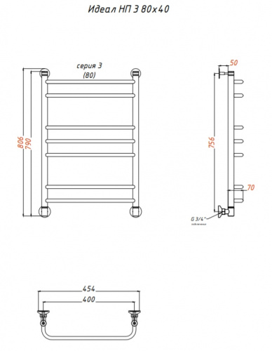 Водяной полотенцесушитель Тругор Идеал 3 НП 80x40 Хром фото 3