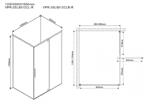 Душевой уголок Vincea Slim 120х90 VPR-2SL9012CLB-R профиль Черный матовый стекло прозрачное фото 5