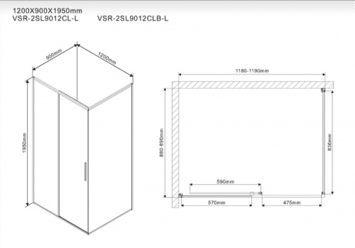 Душевой уголок Vincea Slim 120х90 VSR-2SL9012CL-L профиль Хром стекло прозрачное фото 5