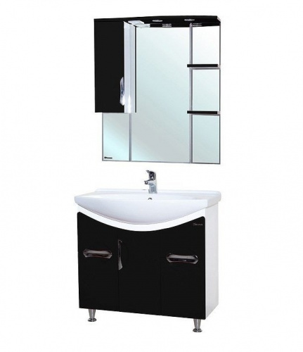 Зеркало со шкафом Bellezza Лагуна 85 L 4612114002045 с подсветкой L Черное Белое фото 2