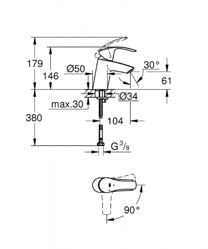 Смеситель для раковины Grohe Eurosmart 32154002 Хром фото 3