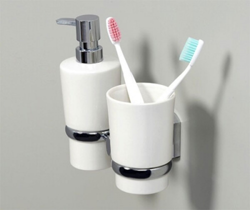 Стакан для зубных щеток с дозатором для жидкого мыла WasserKRAFT K-28189 Хром Белый фото 2