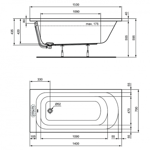 Акриловая ванна Ideal Standard Simplicity 150x70 W004201 без гидромассажа фото 3