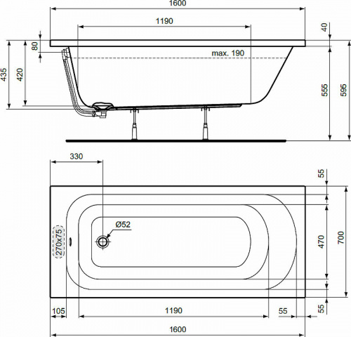 Акриловая ванна Ideal Standard Simplicity 160x70 W004301 без гидромассажа фото 3