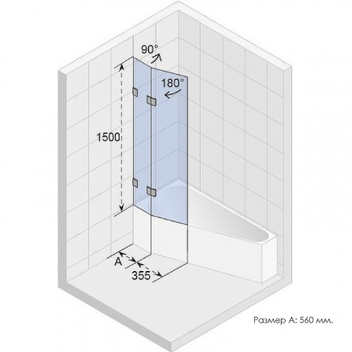 Шторка на ванну Riho VZ Scandic NXT X500 Space Saver 91 P GX00642C2 профиль Хром стекло прозрачное фото 3