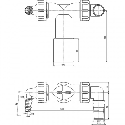 Колено для сифона Alcaplast P156Z с двумя штуцерами Белое фото 2
