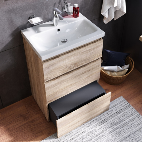 Комплект мебели для ванной AM.PM Gem S 60 BK91GC Светлый дуб со смесителем для раковины и аксессуарами фото 4