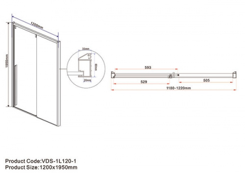 Душевая дверь Vincea Lugano VDS-1L120CLB-1 120x195 профиль Черный стекло прозрачное фото 5