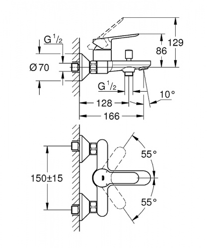 Смеситель для ванны Grohe BauEdge 23605000 Хром фото 3