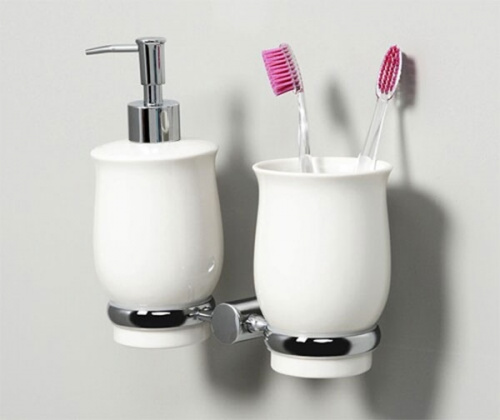 Стакан для зубных щеток с дозатором для жидкого мыла WasserKRAFT K-24289 Хром Белый фото 2