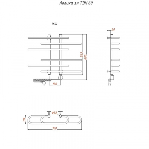 Электрический полотенцесушитель Тругор Логика элТЭН 60x60 Хром фото 2