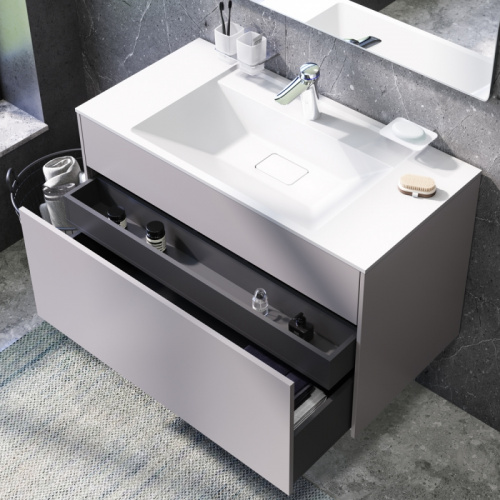 Комплект мебели для ванной AM.PM Inspire V2.0 100 BK50GD Серый матовый со смесителем для раковины и аксессуарами фото 4
