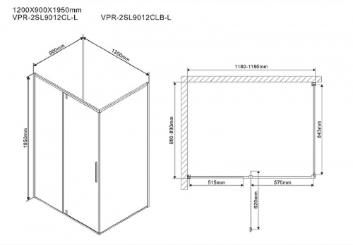 Душевой уголок Vincea Slim 120х90 VPR-2SL9012CLB-L профиль Черный матовый стекло прозрачное фото 5